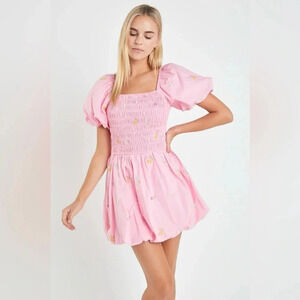 English Factory - SMOCKED DRESS WITH BALLOON SLEEVES - Pink - Gently Used!!